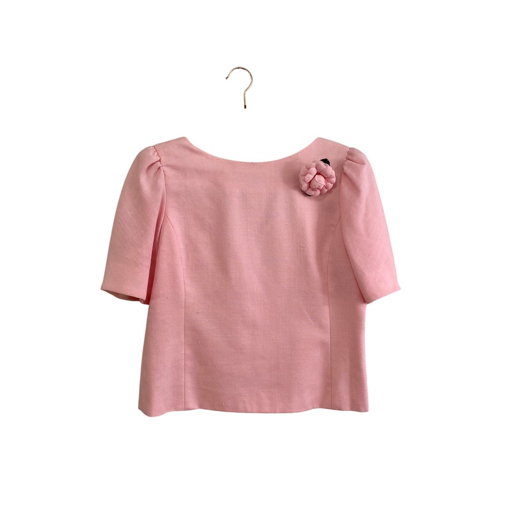 Vintage Raul Blanco Pink Bow Back Evening Top Rosette Pin ILGWU Coquette